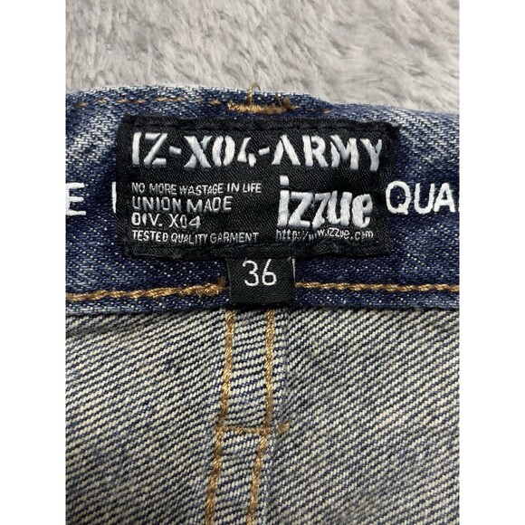 IZZUE IZ-X04-ARMY Frayed Edges Men’s Buttonfly Slim Fit  Jeans Size 36x31 - Picture 10 of 14